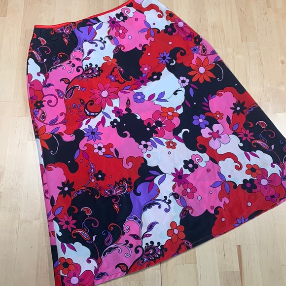 Vintage Blue Dresses & Skirts - Vintage 90’s Vibrant Semi Sheer Floral Midi Skirt